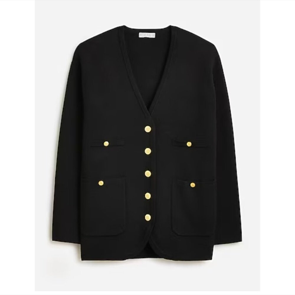 NWT J. Crew Long V Neck Sweater Blazer S Black Buttons Women's BX466 J.Crew